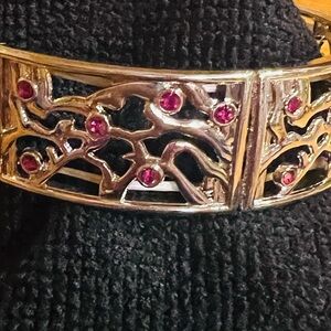 Silver Bracelet with Pink Gemstone Accents